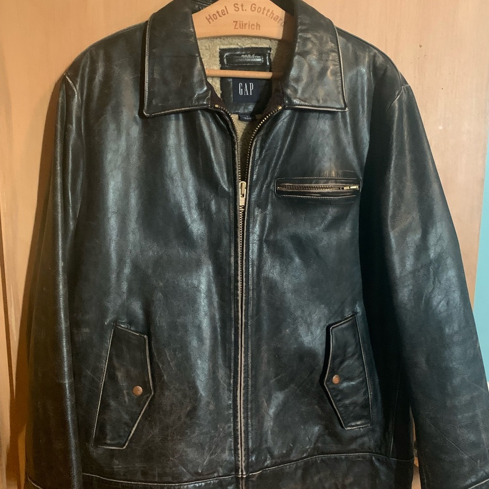 Gap lined leather jacket coat mens large